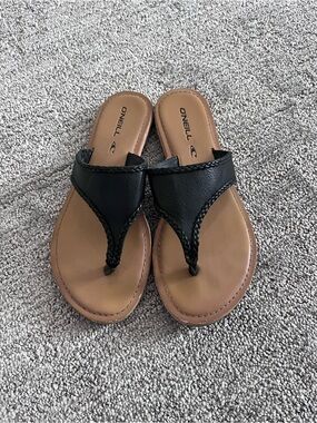O'Neill Black Braided Thong Sandals with Tan Footbed